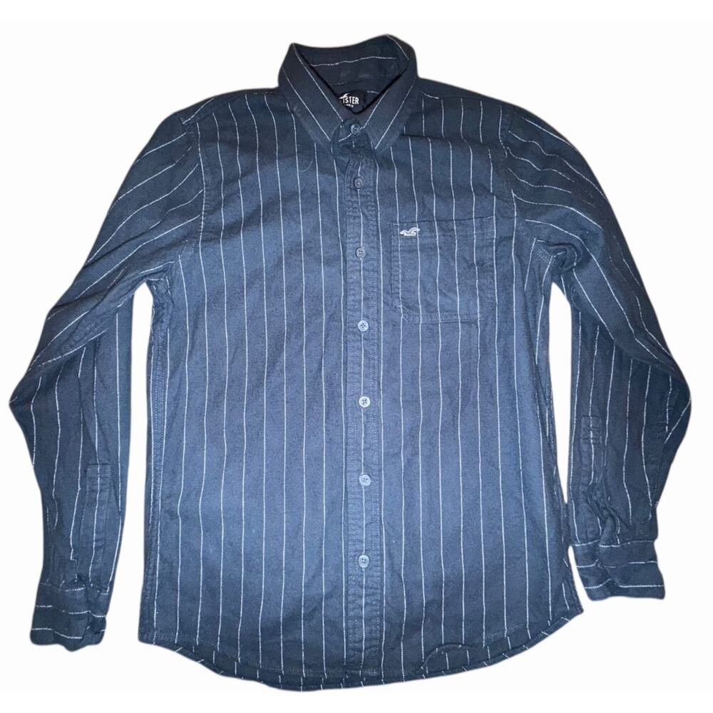 Hollister Shirt Men's Size Small Blue Stripe Button Up Collared Long Sleeve Logo